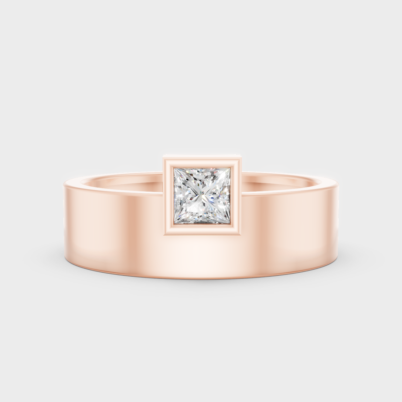 Modern 18K Rose Gold Men’s Ring With 0.25Ct Princess Lab-Grown Diamond